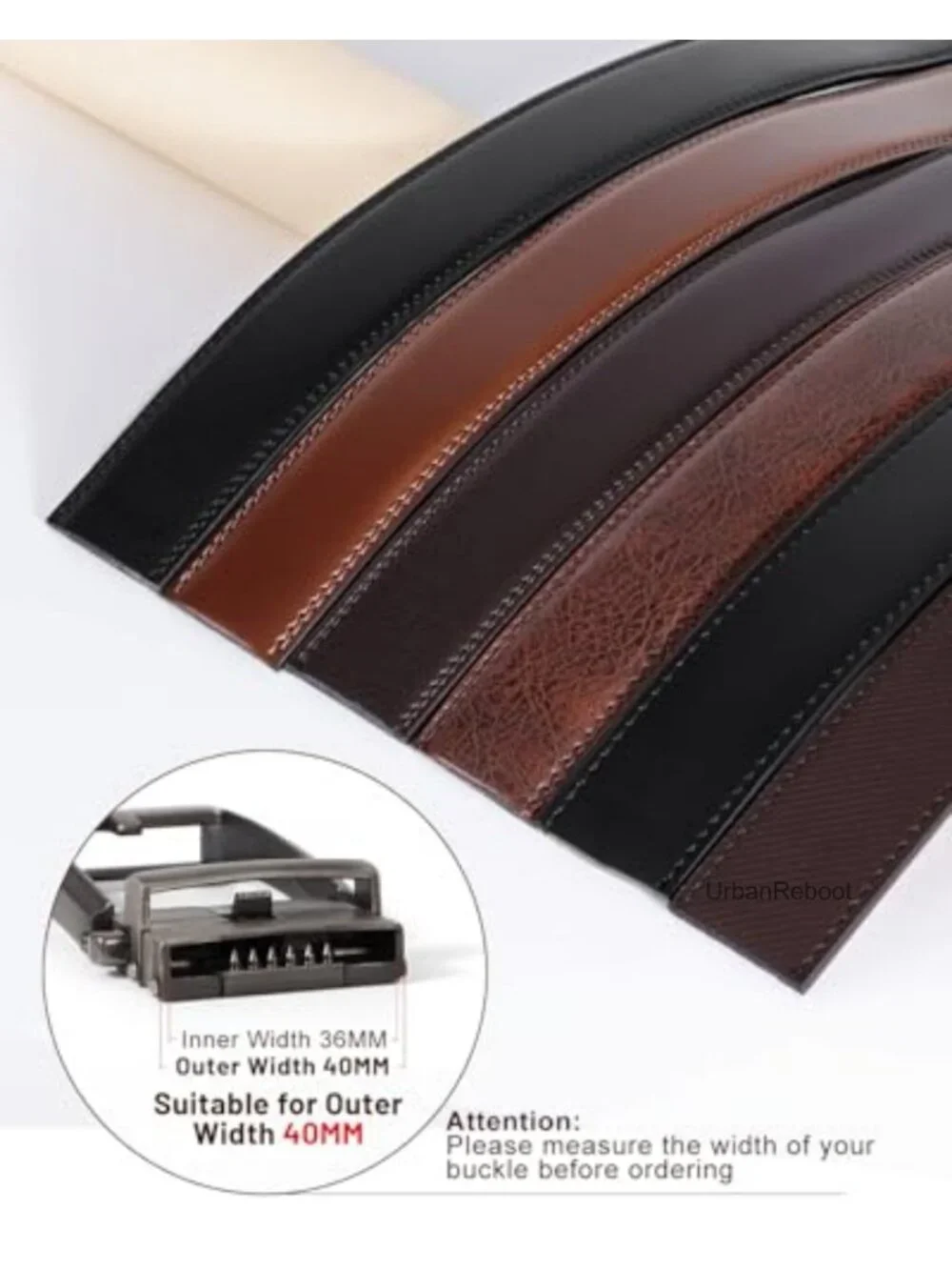 2 Pack Men's Ratchet Leather Belt Straps Without Buckle 1.38